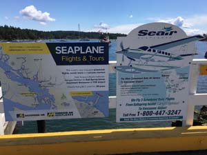 Several Gulf Islands are serviced by seaplane companies, these signs on Salt Spring Island.